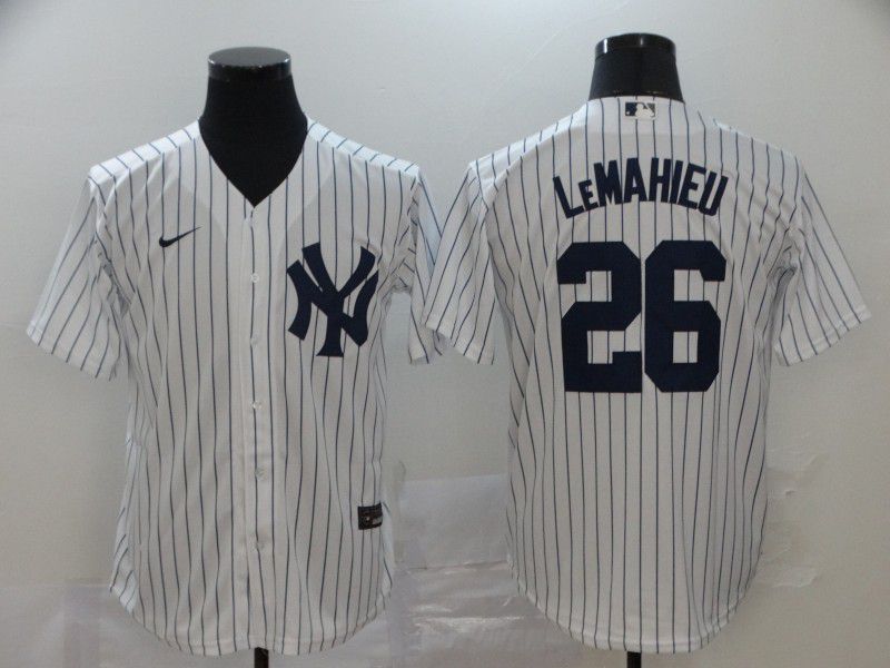 Men New York Yankees #26 Lemahieu White stripes Nike Game MLB Jerseys->new york yankees->MLB Jersey